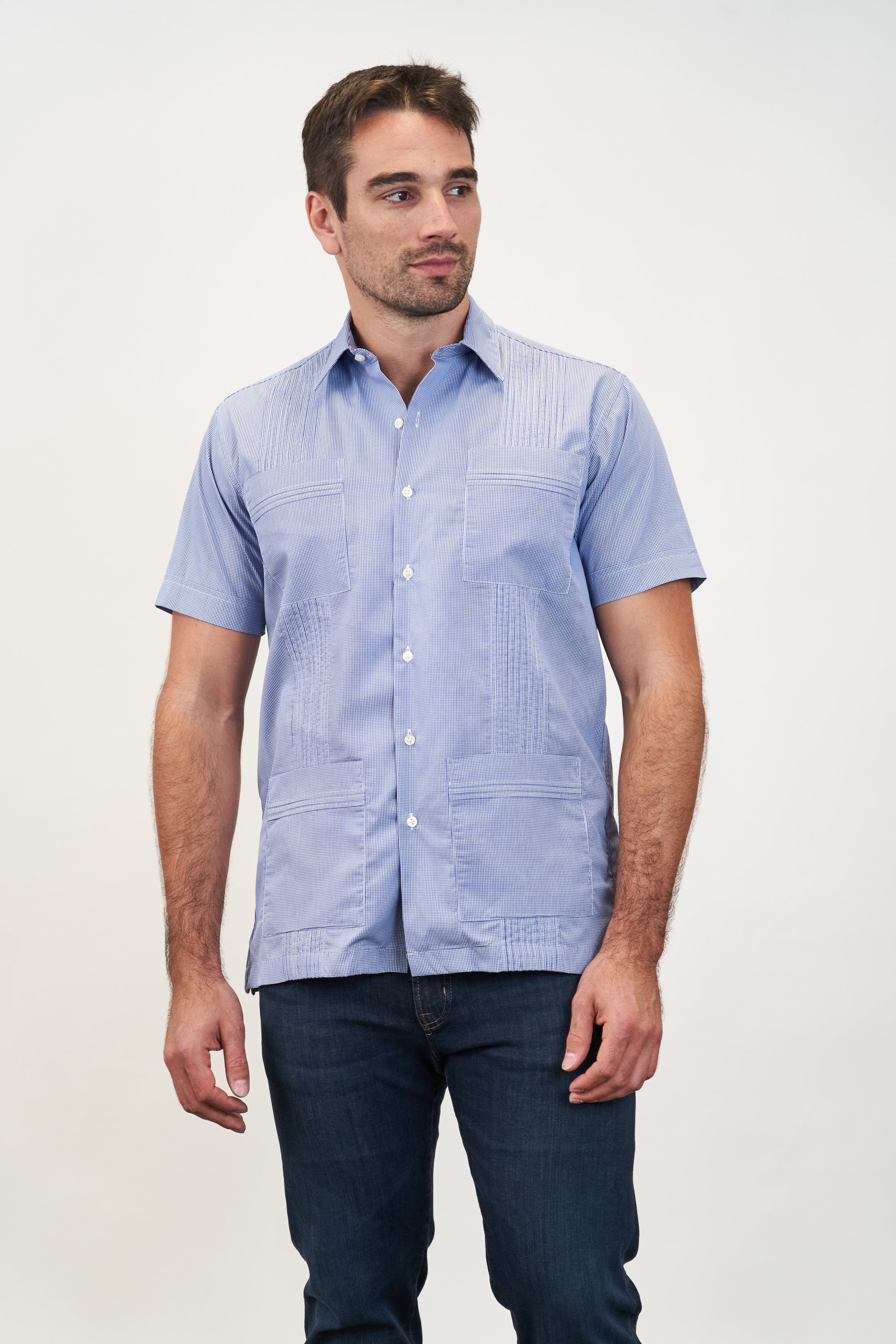 El Jefe Guayabera Blue Gingham