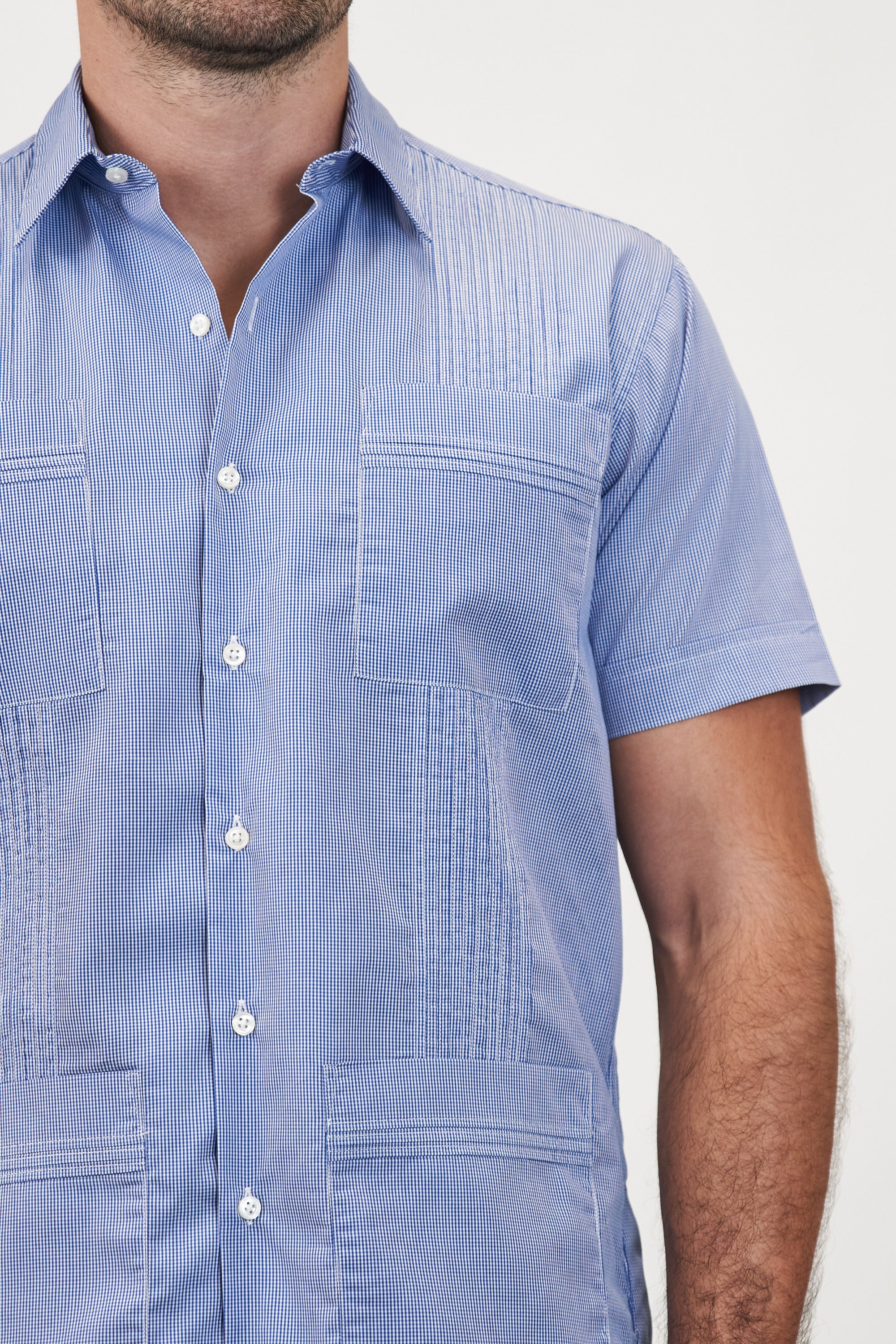 El Jefe Guayabera Blue Gingham