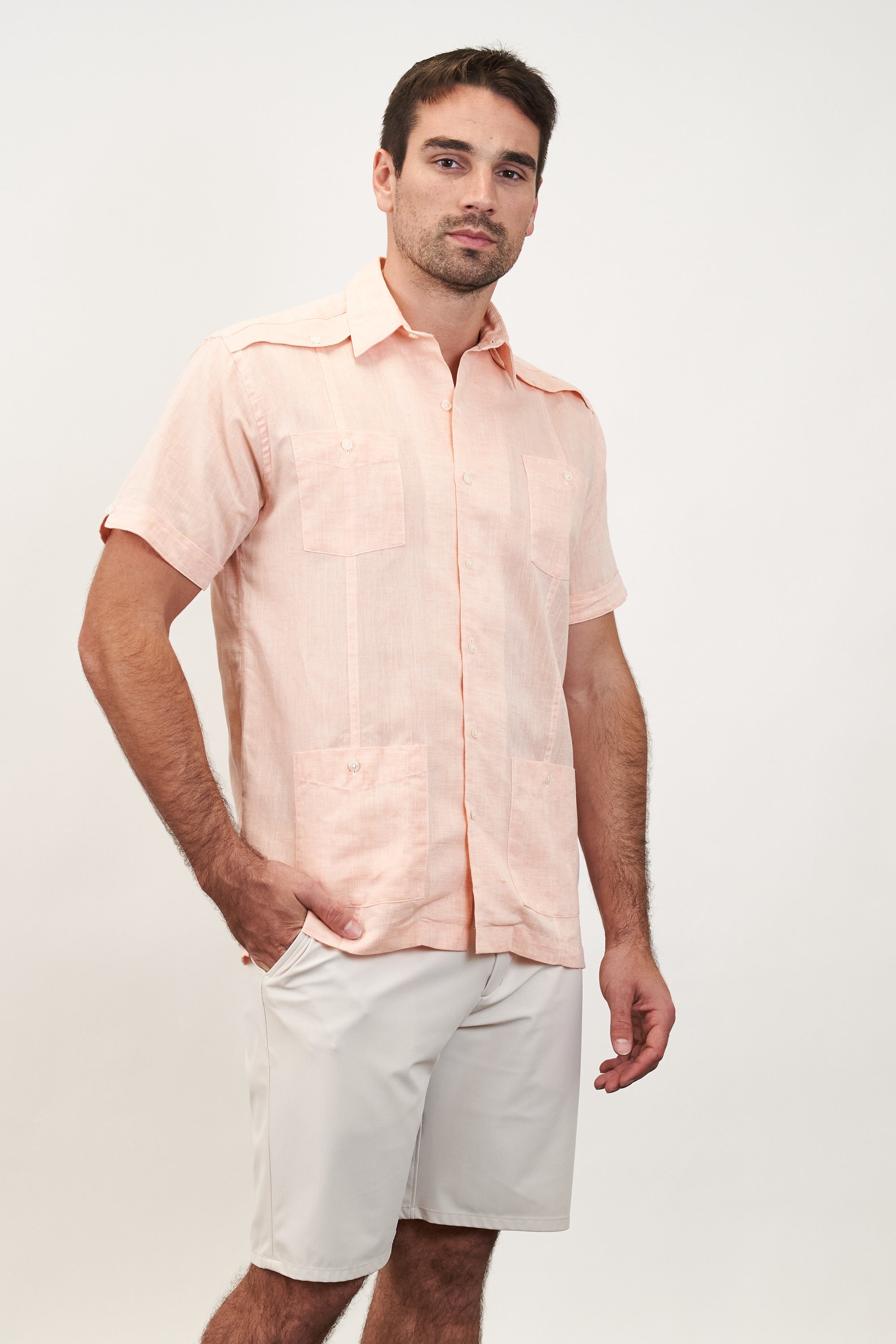 El Guapo Guayabera Light Orange Linen