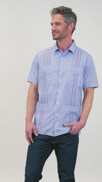 Carmel Hemingway Guayabera - Coral/Navy