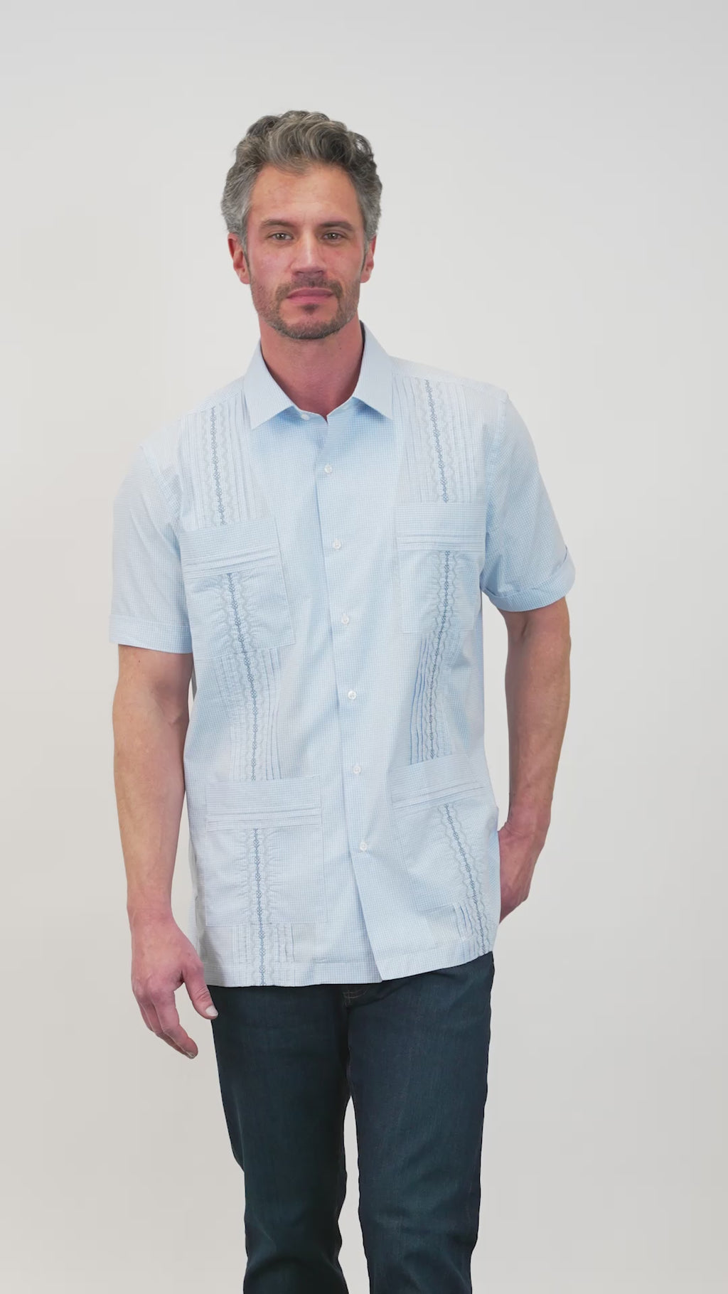 Monterey Hemingway Guayabera - Lagoon Blue / Slate