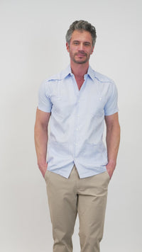 El Guapo Guayabera - Light Blue & White Woven