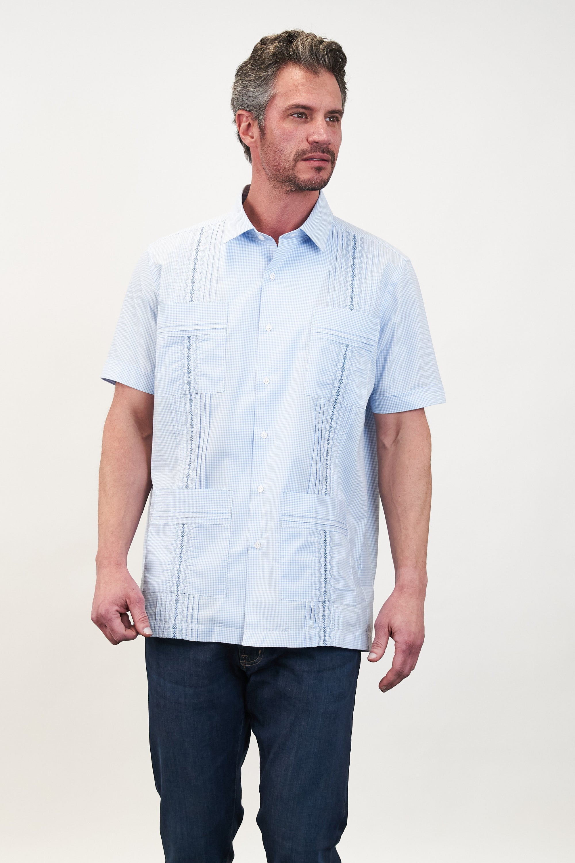 Monterey Hemingway Guayabera - Lagoon Blue / Slate