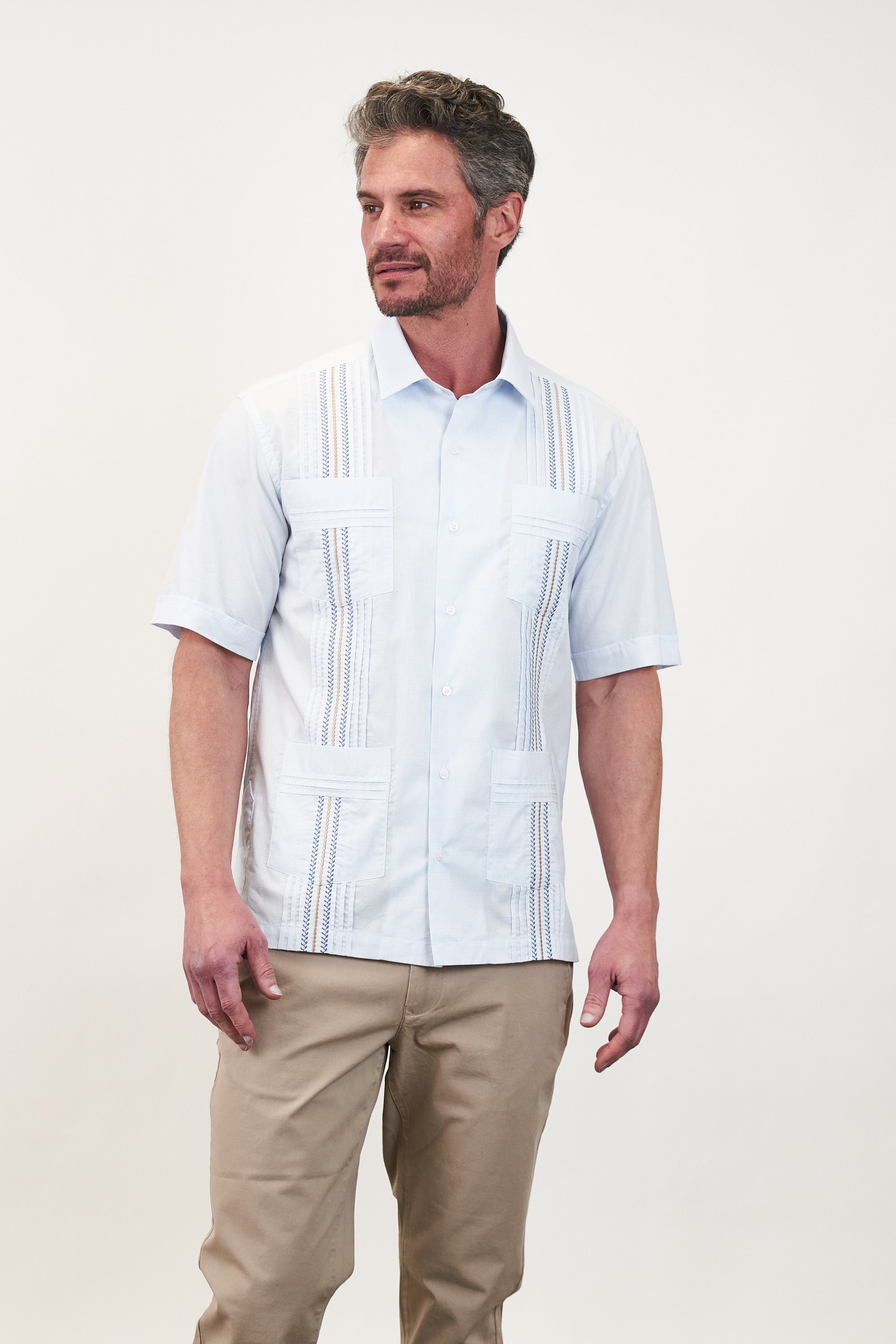 Panama Tailored Hemingway Guayabera Blue