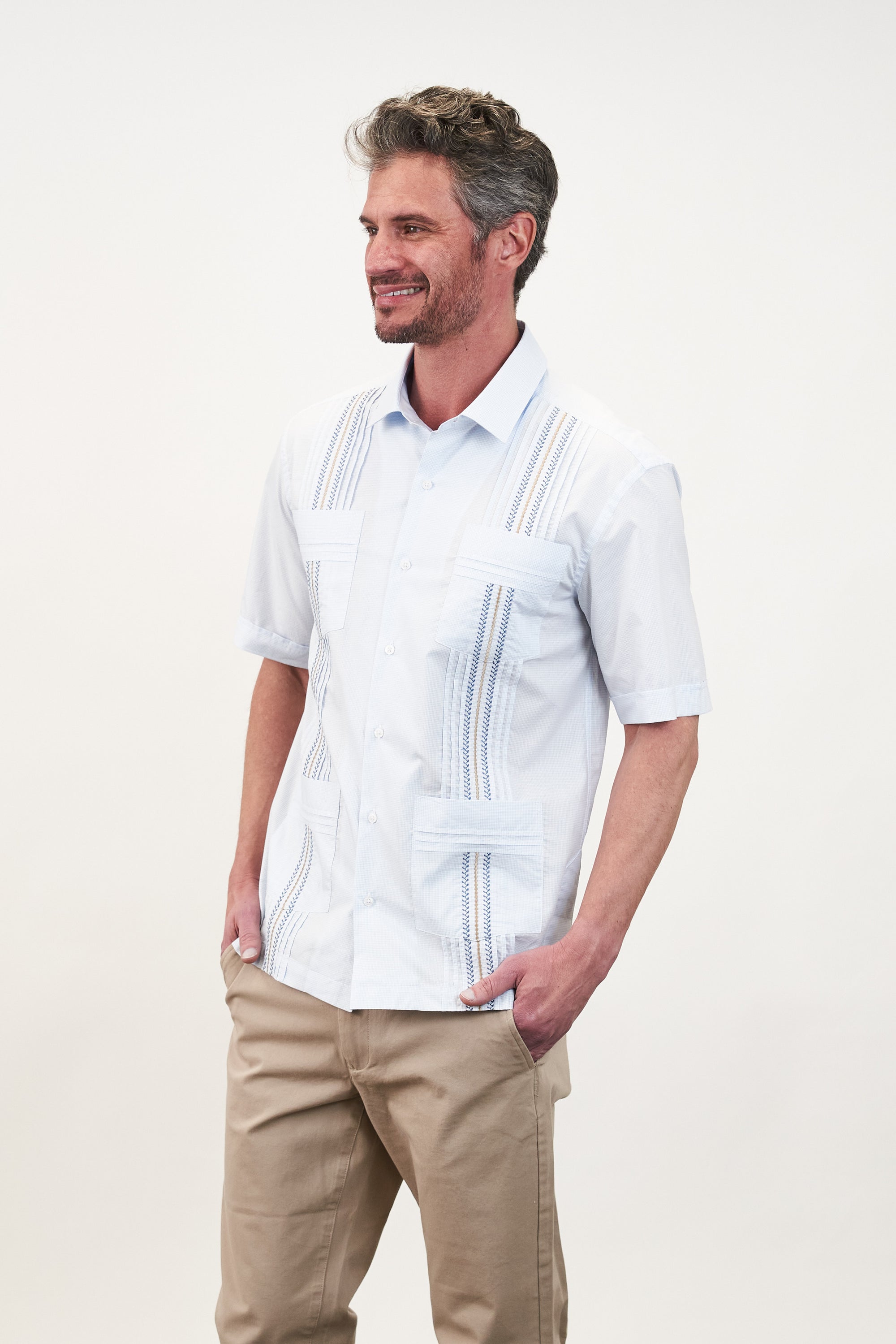 Panama Tailored Hemingway Guayabera Blue