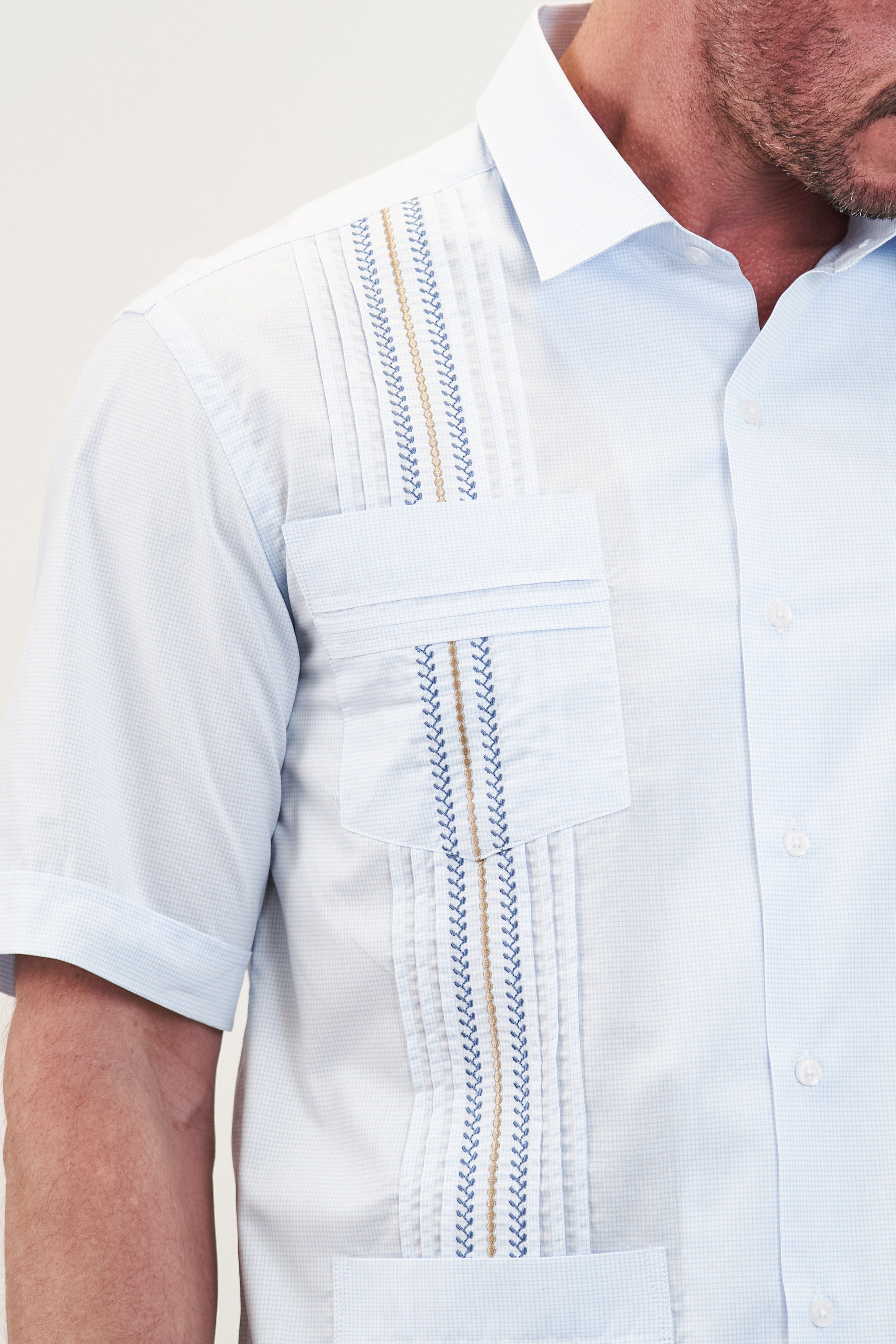 Panama Tailored Hemingway Guayabera Blue